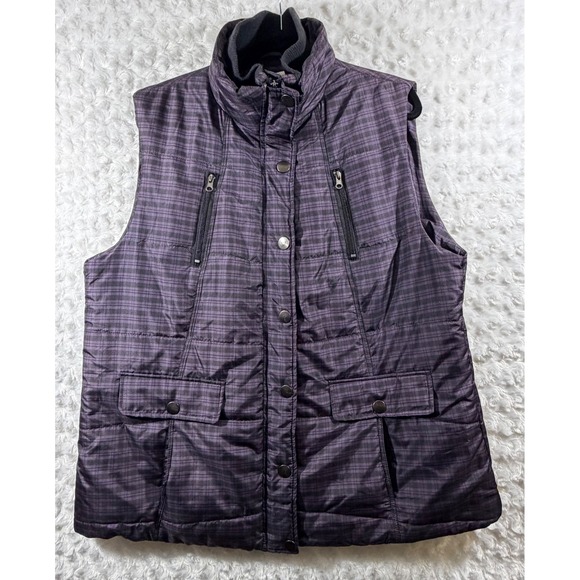 Avenue Jackets & Blazers - Avenue Womens Purple Plaid Puffer Vest Quilted Full Zip Snap Pocket Plus 18/20